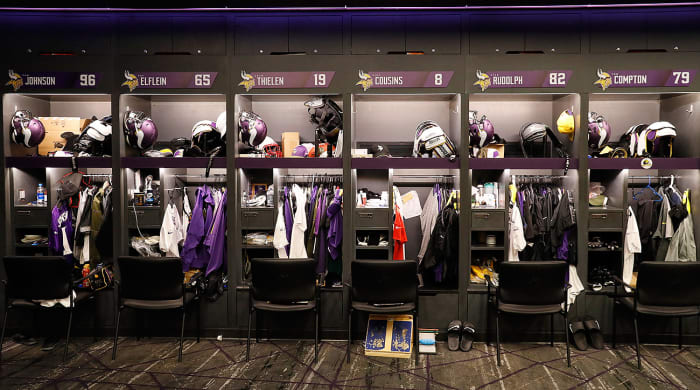 The Vikings' locker room at the team's new facility.